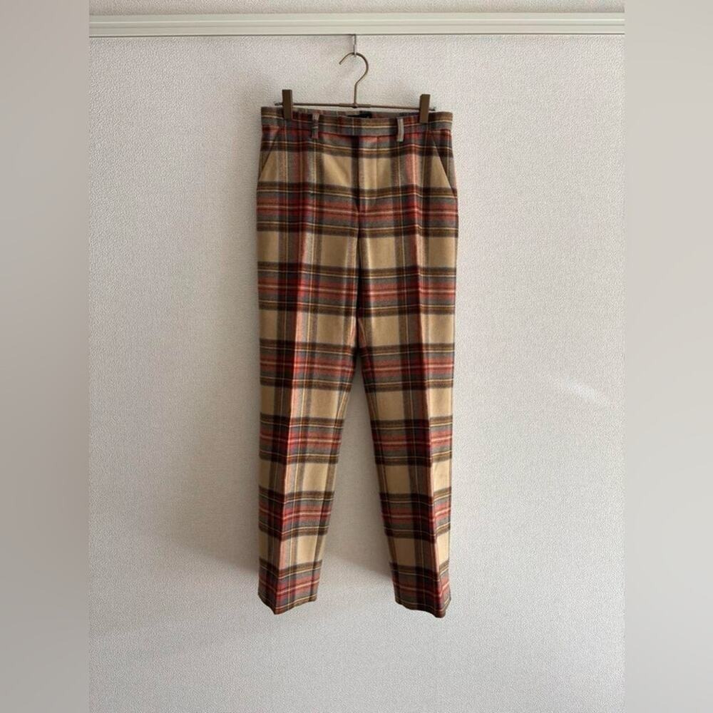 AGNES B. Plaid Tartan Pants Trousers with Red and Green Accents
